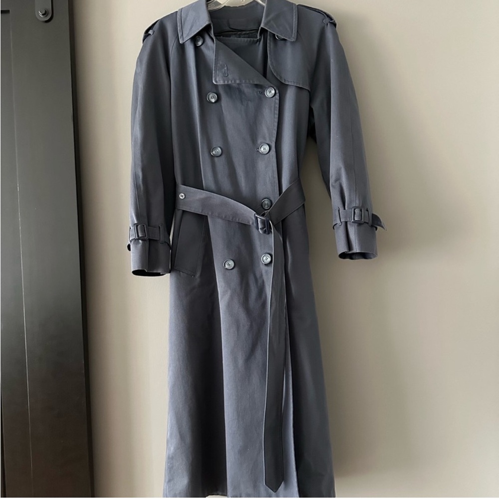 Gray Double-Breasted Trench Coat with Belted Waist